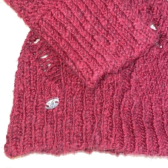 American Eagle Open Weave Crochet Sweater Burgundy Red Cranberry Size Large - Picture 13 of 13